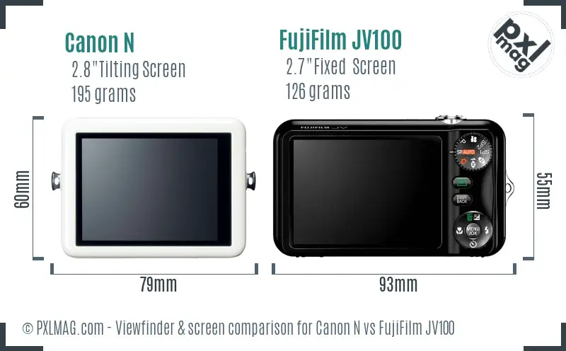 Canon N vs FujiFilm JV100 Screen and Viewfinder comparison