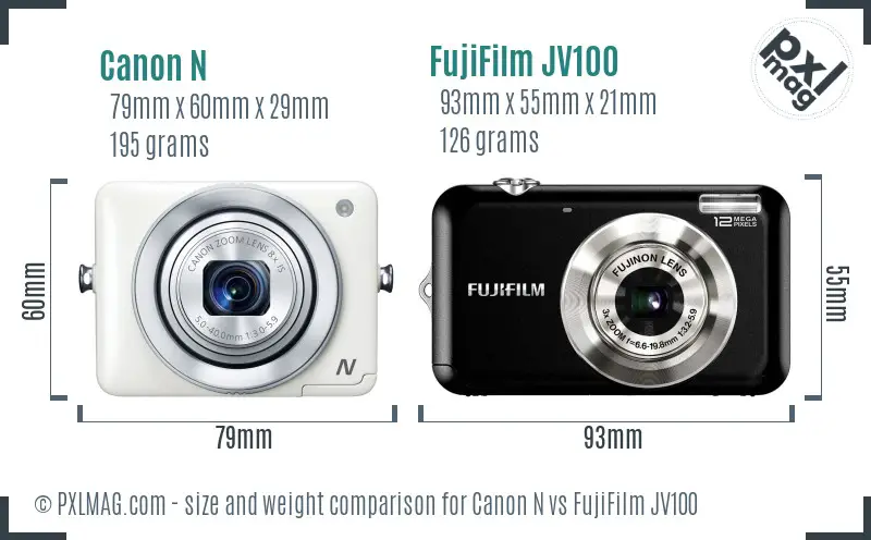 Canon N vs FujiFilm JV100 size comparison