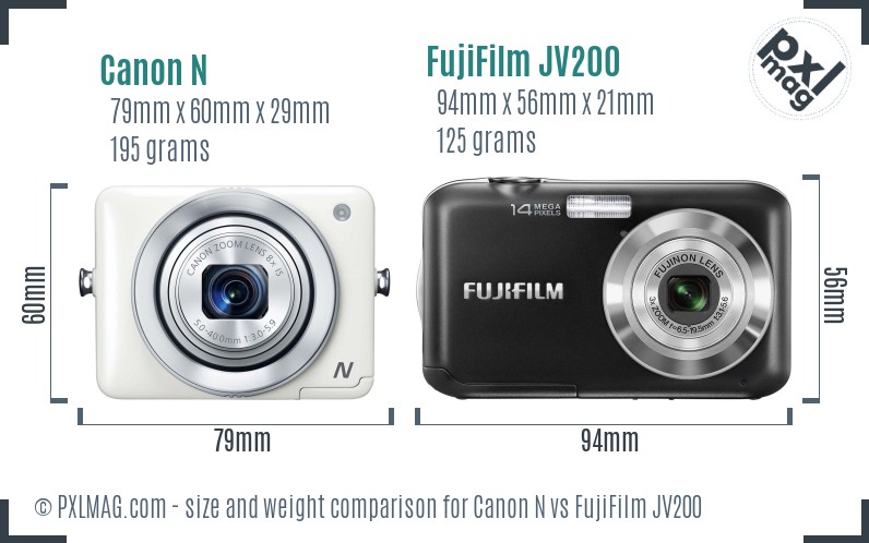 Canon N vs FujiFilm JV200 size comparison