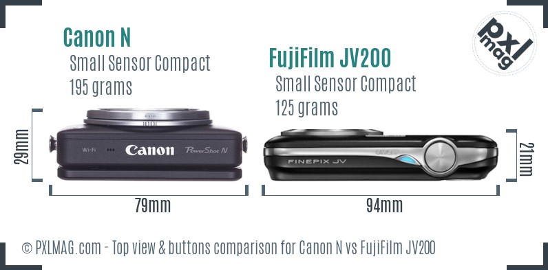 Canon N vs FujiFilm JV200 top view buttons comparison