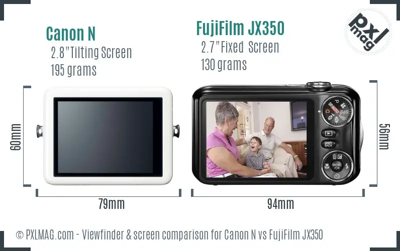 Canon N vs FujiFilm JX350 Screen and Viewfinder comparison