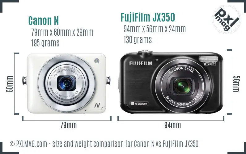 Canon N vs FujiFilm JX350 size comparison