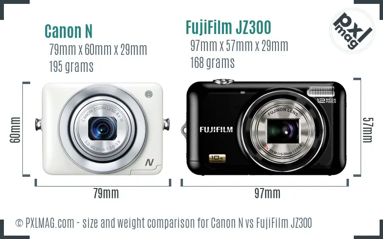 Canon N vs FujiFilm JZ300 size comparison