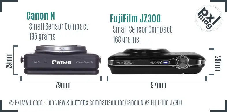 Canon N vs FujiFilm JZ300 top view buttons comparison