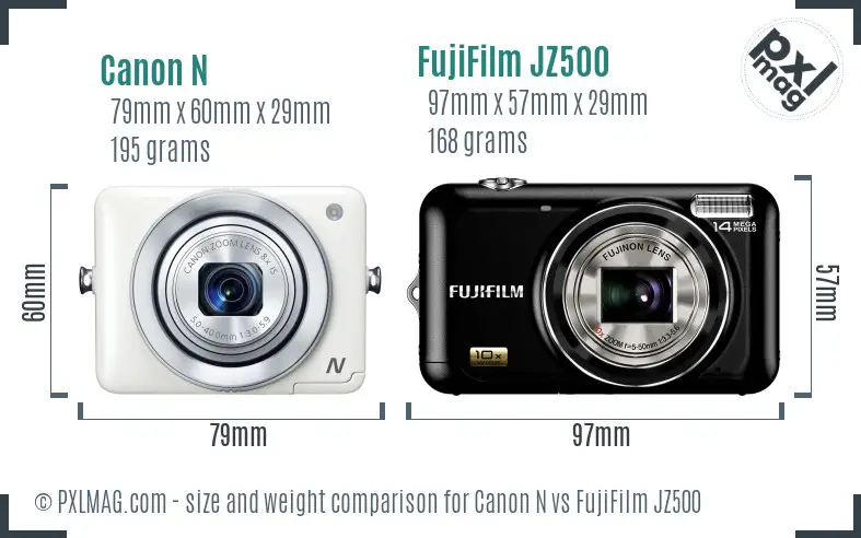 Canon N vs FujiFilm JZ500 size comparison