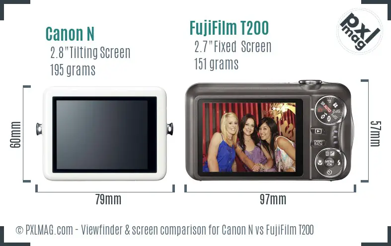 Canon N vs FujiFilm T200 Screen and Viewfinder comparison Canon N vs FujiFilm T200 Screen and Viewfinder comparison