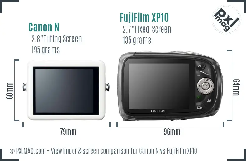 Canon N vs FujiFilm XP10 Screen and Viewfinder comparison Canon N vs FujiFilm XP10 Screen and Viewfinder comparison