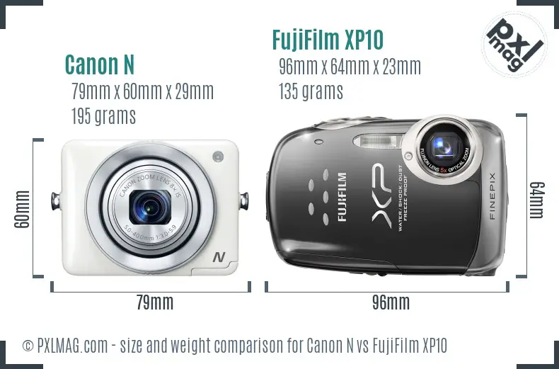Canon N vs FujiFilm XP10 size comparison Canon N vs FujiFilm XP10 size comparison