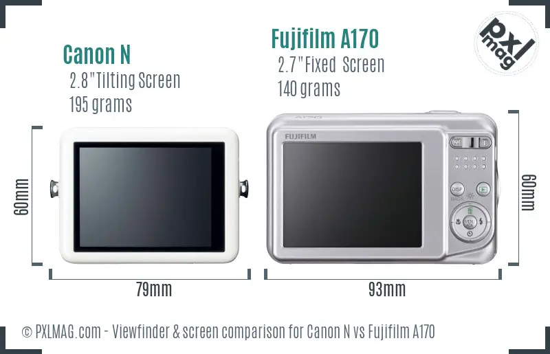 Canon N vs Fujifilm A170 Screen and Viewfinder comparison