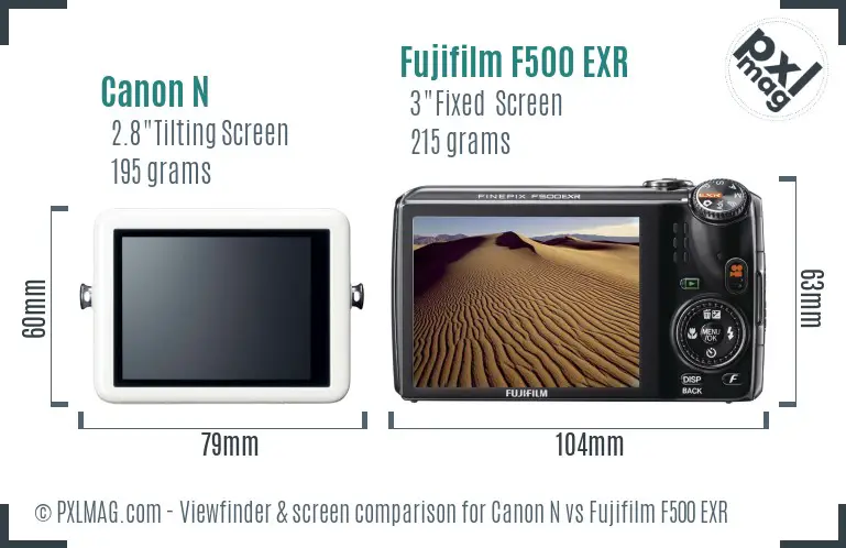 Canon N vs Fujifilm F500 EXR Screen and Viewfinder comparison