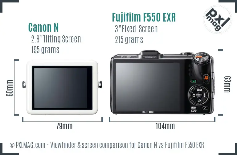 Canon N vs Fujifilm F550 EXR Screen and Viewfinder comparison Canon N vs Fujifilm F550 EXR Screen and Viewfinder comparison