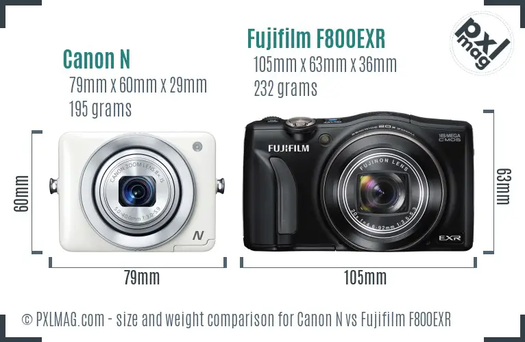 Canon N vs Fujifilm F800EXR size comparison