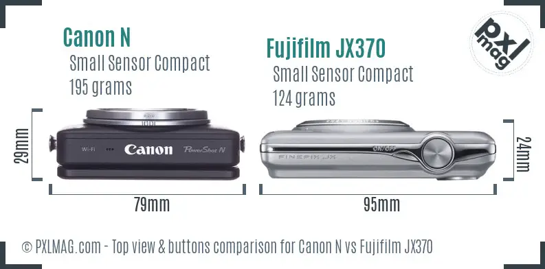 Canon N vs Fujifilm JX370 top view buttons comparison Canon N vs Fujifilm JX370 top view buttons comparison