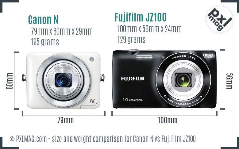 Canon N vs Fujifilm JZ100 size comparison Canon N vs Fujifilm JZ100 size comparison