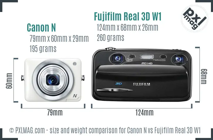Canon N vs Fujifilm Real 3D W1 size comparison