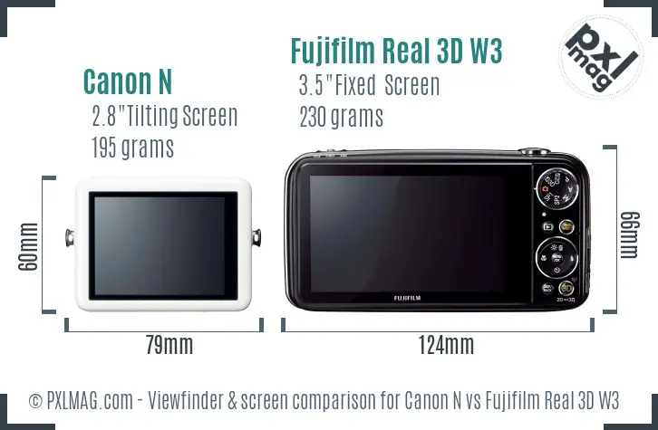 Canon N vs Fujifilm Real 3D W3 Screen and Viewfinder comparison