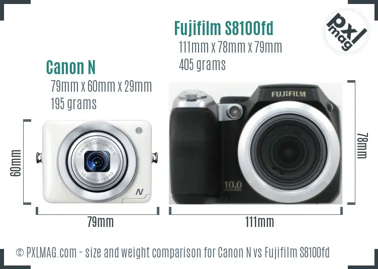 Canon N vs Fujifilm S8100fd size comparison Canon N vs Fujifilm S8100fd size comparison