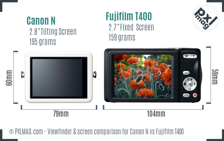 Canon N vs Fujifilm T400 Screen and Viewfinder comparison