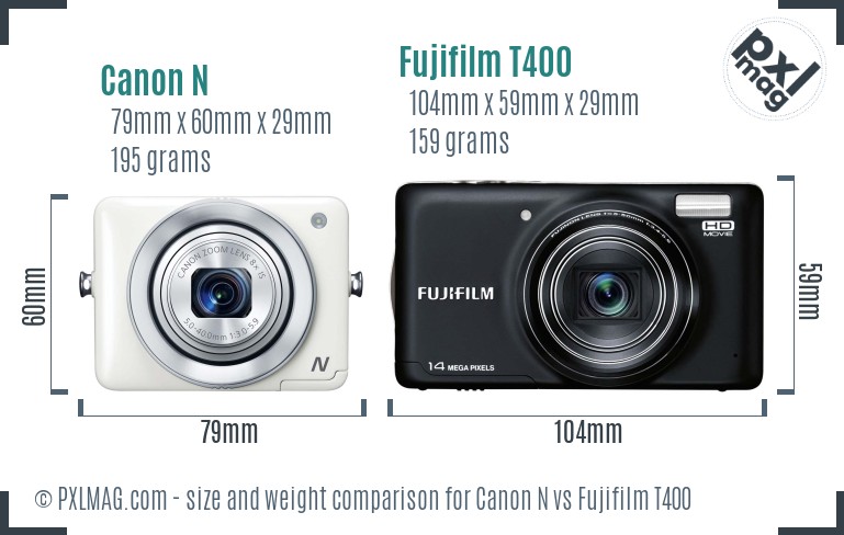 Canon N vs Fujifilm T400 size comparison