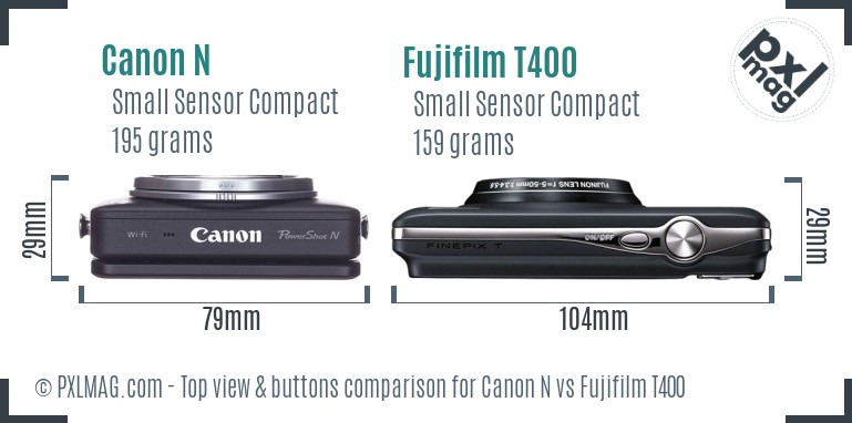 Canon N vs Fujifilm T400 top view buttons comparison