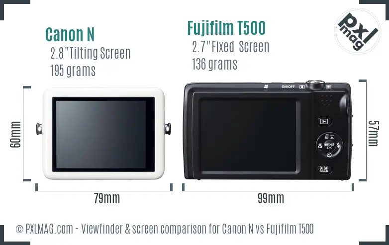 Canon N vs Fujifilm T500 Screen and Viewfinder comparison