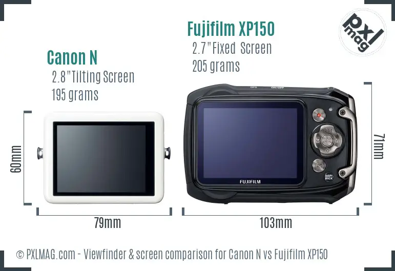 Canon N vs Fujifilm XP150 Screen and Viewfinder comparison