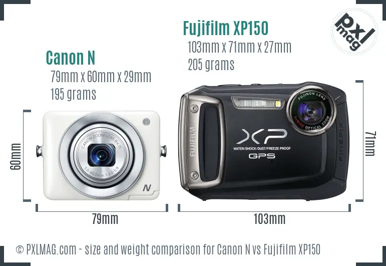 Canon N vs Fujifilm XP150 size comparison