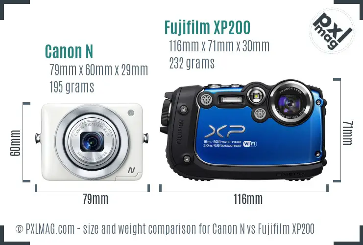 Canon N vs Fujifilm XP200 size comparison Canon N vs Fujifilm XP200 size comparison