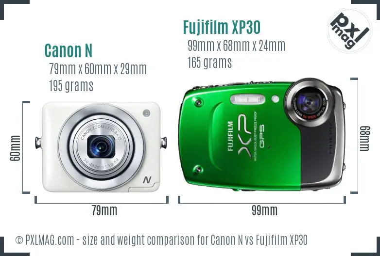 Canon N vs Fujifilm XP30 size comparison Canon N vs Fujifilm XP30 size comparison