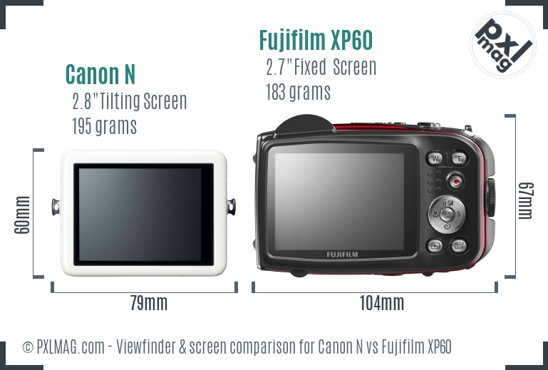 Canon N vs Fujifilm XP60 Screen and Viewfinder comparison