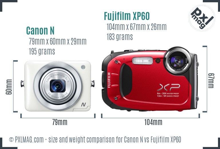 Canon N vs Fujifilm XP60 size comparison Canon N vs Fujifilm XP60 size comparison