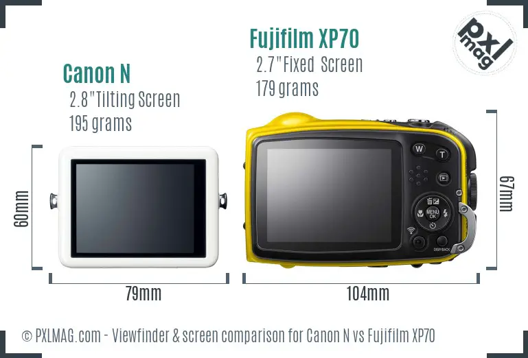 Canon N vs Fujifilm XP70 Screen and Viewfinder comparison