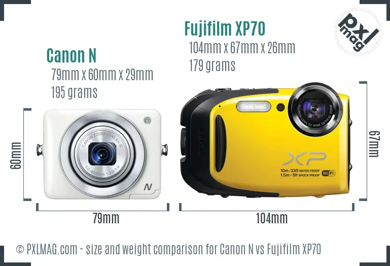 Canon N vs Fujifilm XP70 size comparison