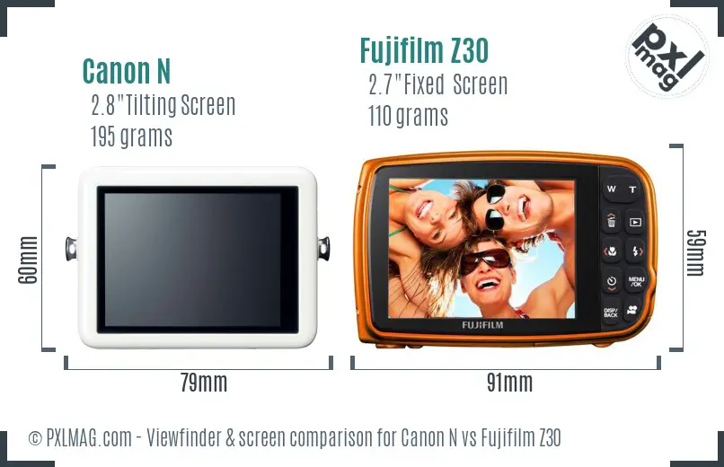 Canon N vs Fujifilm Z30 Screen and Viewfinder comparison