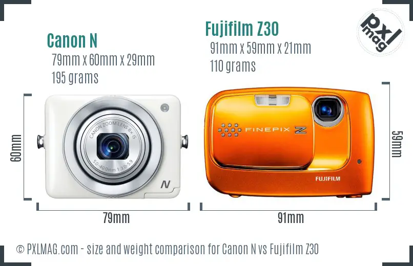 Canon N vs Fujifilm Z30 size comparison