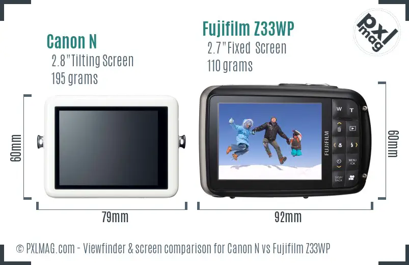 Canon N vs Fujifilm Z33WP Screen and Viewfinder comparison
