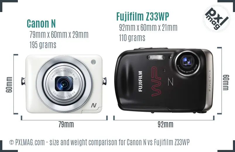 Canon N vs Fujifilm Z33WP size comparison