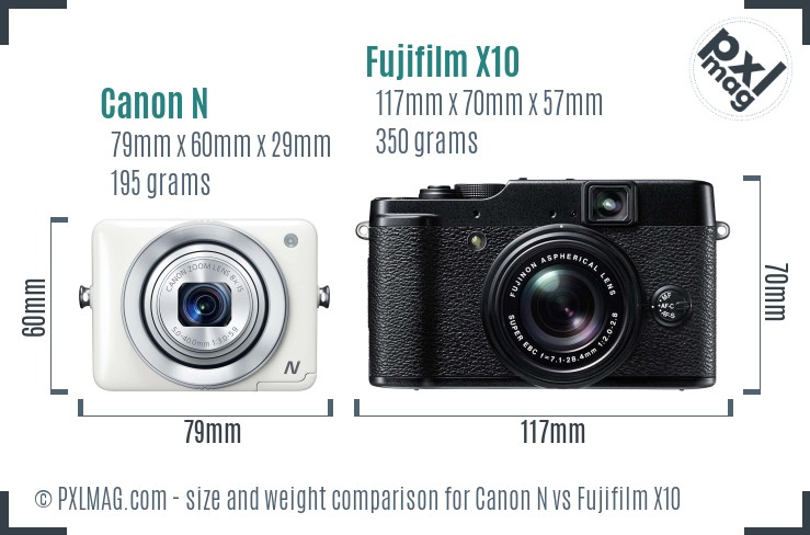 Canon N vs Fujifilm X10 size comparison