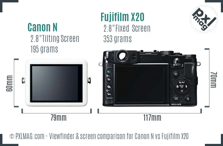 Canon N vs Fujifilm X20 Screen and Viewfinder comparison