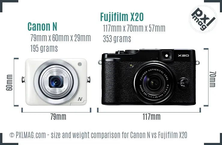 Canon N vs Fujifilm X20 size comparison