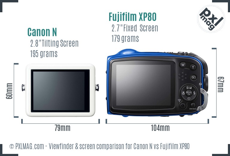 Canon N vs Fujifilm XP80 Screen and Viewfinder comparison