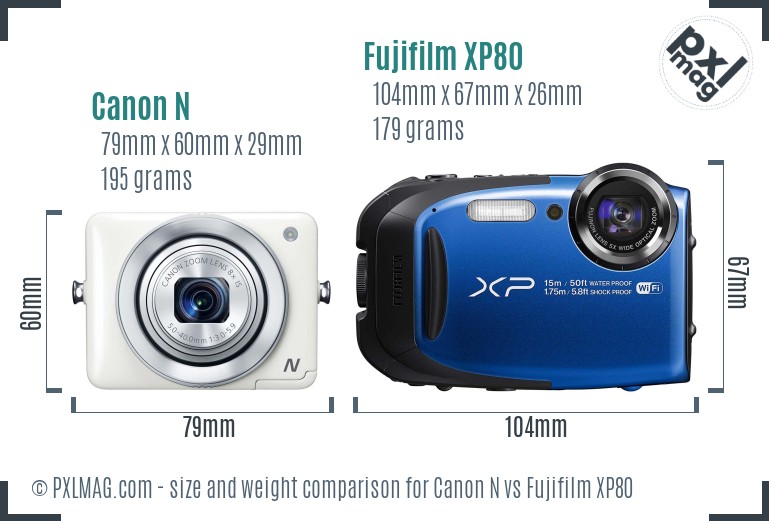 Canon N vs Fujifilm XP80 size comparison