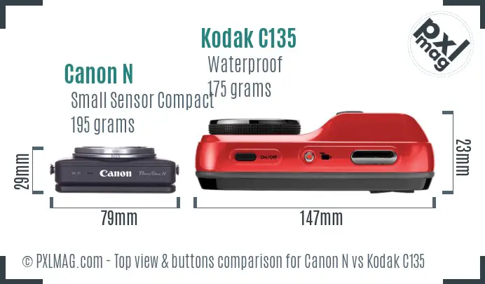 Canon N vs Kodak C135 top view buttons comparison