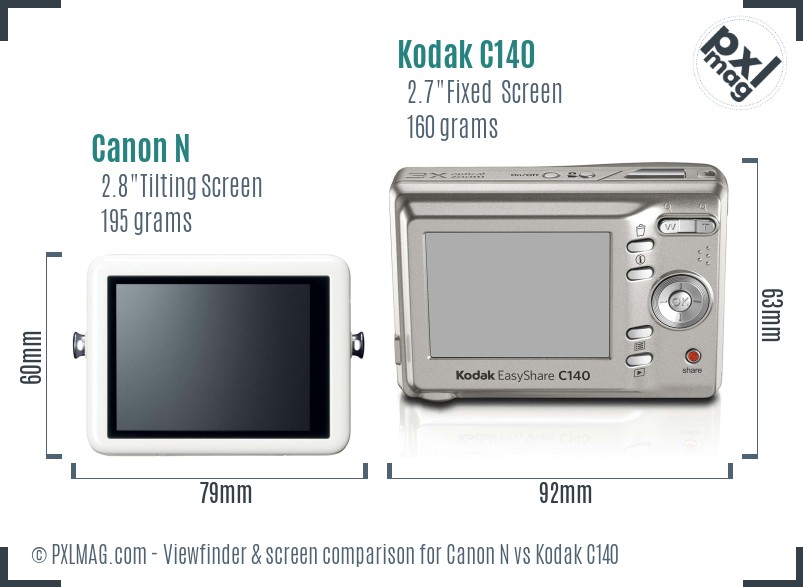 Canon N vs Kodak C140 Screen and Viewfinder comparison