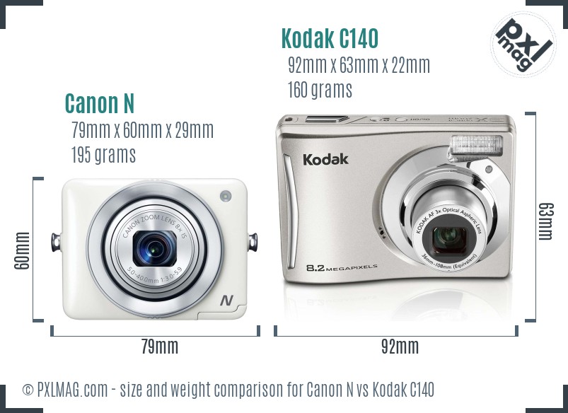 Canon N vs Kodak C140 size comparison