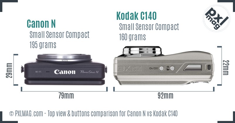 Canon N vs Kodak C140 top view buttons comparison