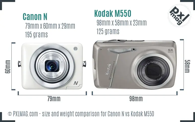 Canon N vs Kodak M550 size comparison