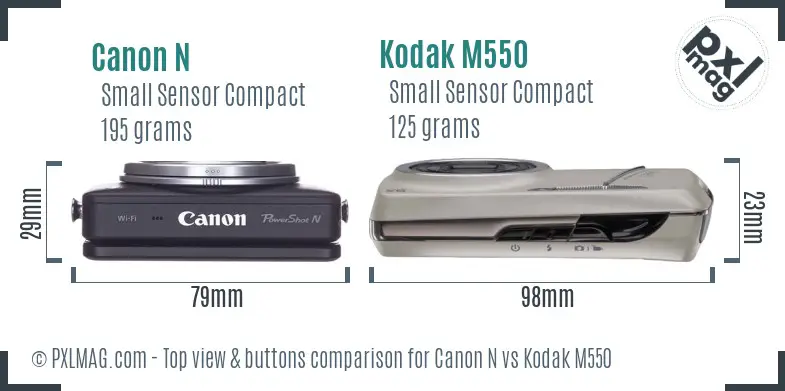 Canon N vs Kodak M550 top view buttons comparison