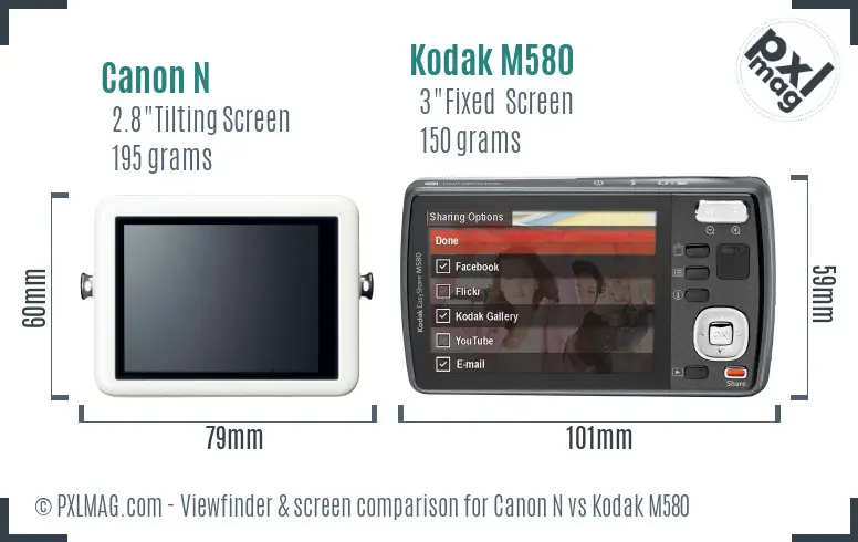 Canon N vs Kodak M580 Screen and Viewfinder comparison