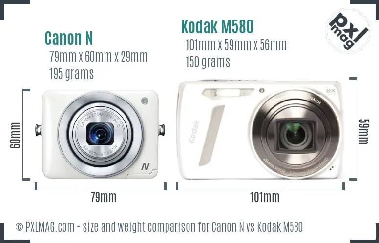 Canon N vs Kodak M580 size comparison